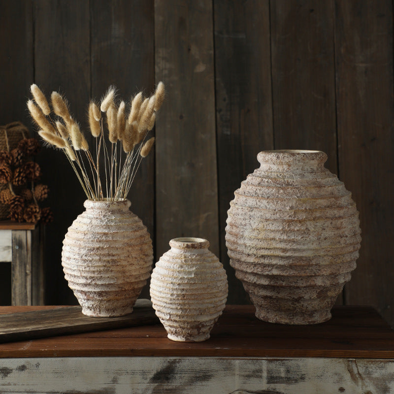 Stoneware Hand Painting Circle Grit Antique Vase