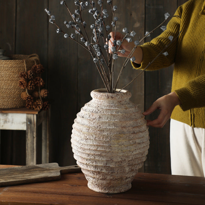 Stoneware Hand Painting Circle Grit Antique Vase