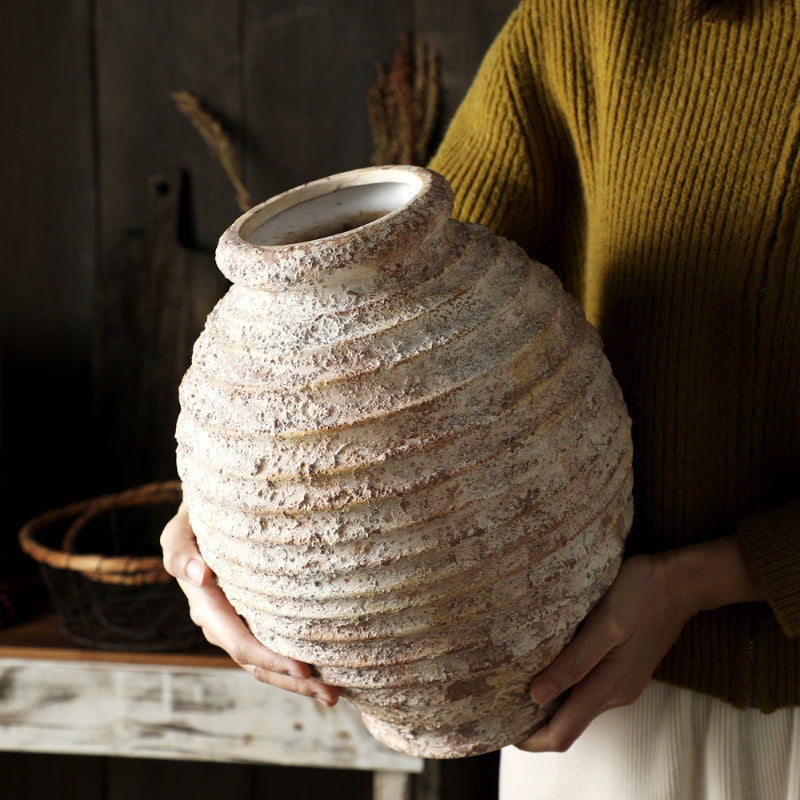 Stoneware Hand Painting Circle Grit Antique Vase